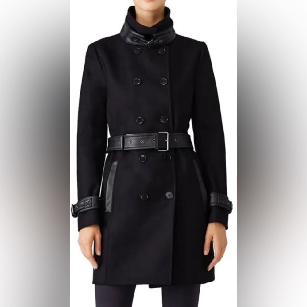 Kooples Grey Wool Blend Trench Coat with leather details - Picture 10 of 11